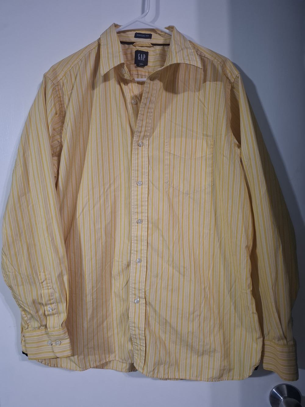 GAP Yellow and White Striped Men's Dress Shirt